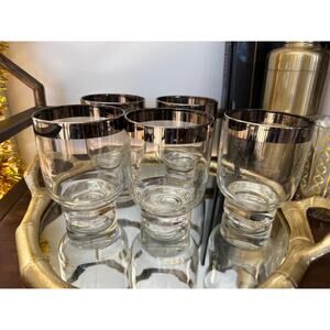 Vintage MCM Silver Rimmed Lowball Glasses - Set of Five